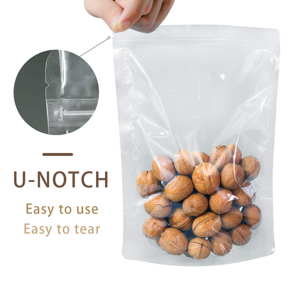100 Pack Smell Proof Mylar Bags, Resealable Stand Up Food Storage Bags Clear Reusable Self Seal Zipper Lock Mylar Bags For Food,